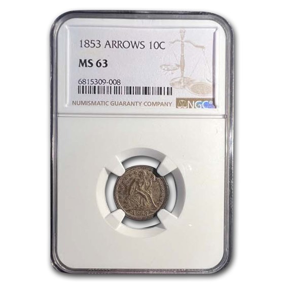 1853 Liberty Seated Dime MS-63 NGC 1853 Liberty Seated Dime MS-63 NGC