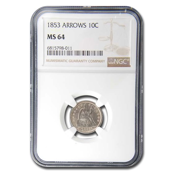 1853 Liberty Seated Dime MS-64 NGC (Arrows)