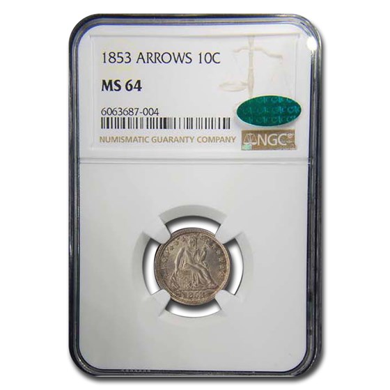1853 Liberty Seated Dime MS-64 NGC CAC (Arrows) 1853 Liberty Seated Dime MS-64 NGC CAC (Arrows)