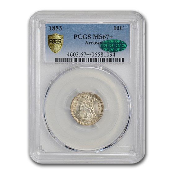 1853 Liberty Seated Dime MS-67+ PCGS (Arrows) 1853 Liberty Seated Dime MS-67+ PCGS (Arrows)