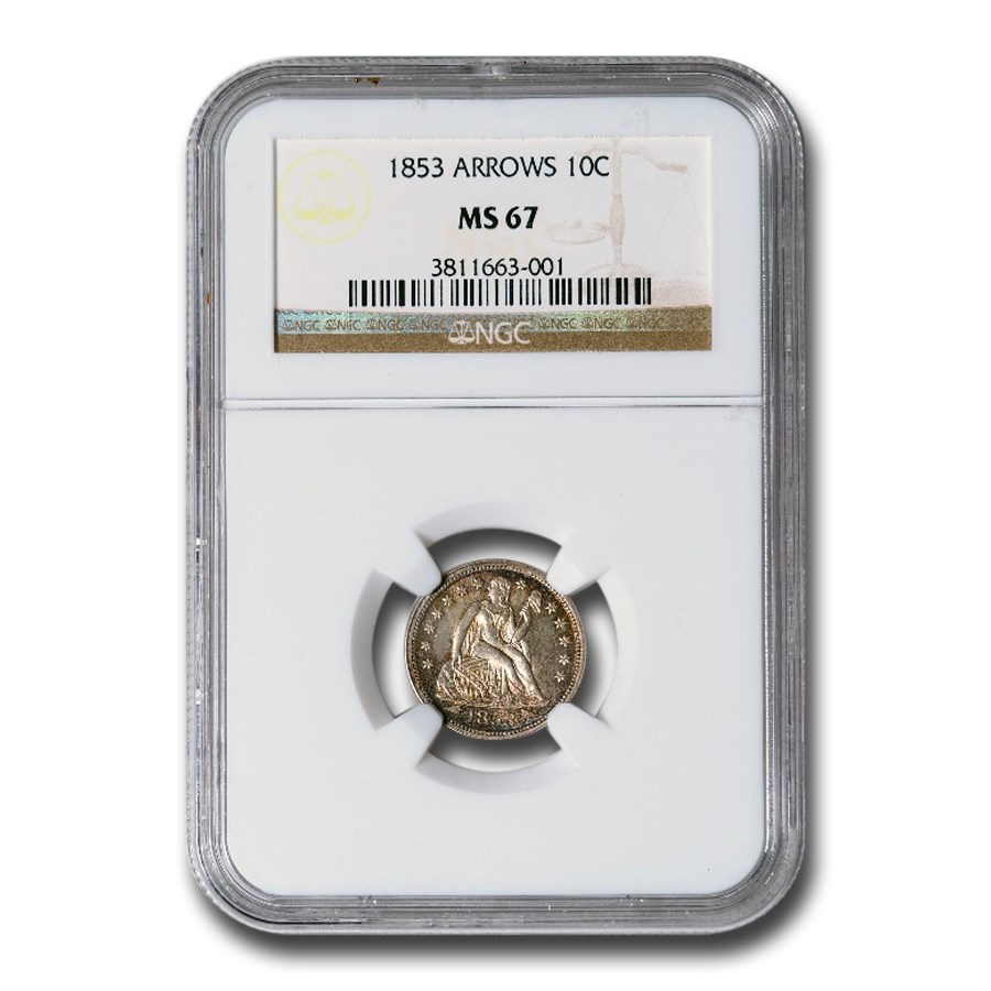 1853 Liberty Seated Dime w/Arrows MS-67 NGC