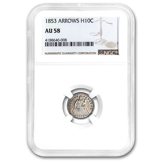 1853 Liberty Seated Half Dime w/Arrows AU-58 1853 Liberty Seated Half Dime w/Arrows AU-58