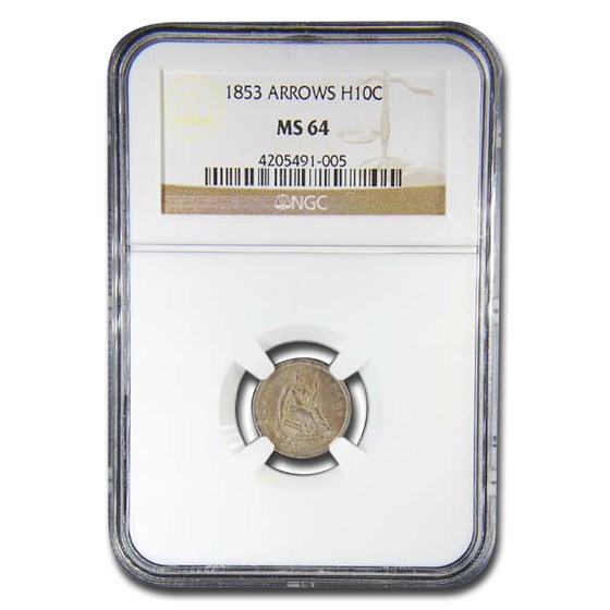 1853 Liberty Seated Half Dime w/Arrows MS-64 NGC 1853 Liberty Seated Half Dime w/Arrows MS-64 NGC