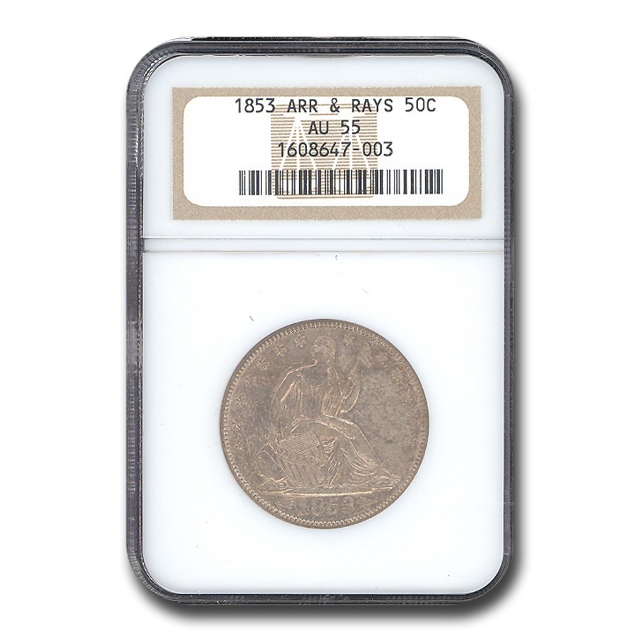 1853 Liberty Seated Half Dollar w/Arrows & Rays AU-55 NGC
