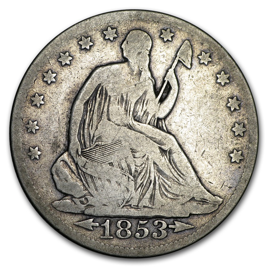 1853 Liberty Seated Half Dollar w/Arrows & Rays VG