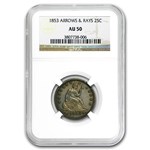 1853 Liberty Seated Quarter Arrows and Rays AU-50 NGC