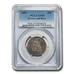 1853 Liberty Seated Quarter Arrows and Rays XF-45 PCGS