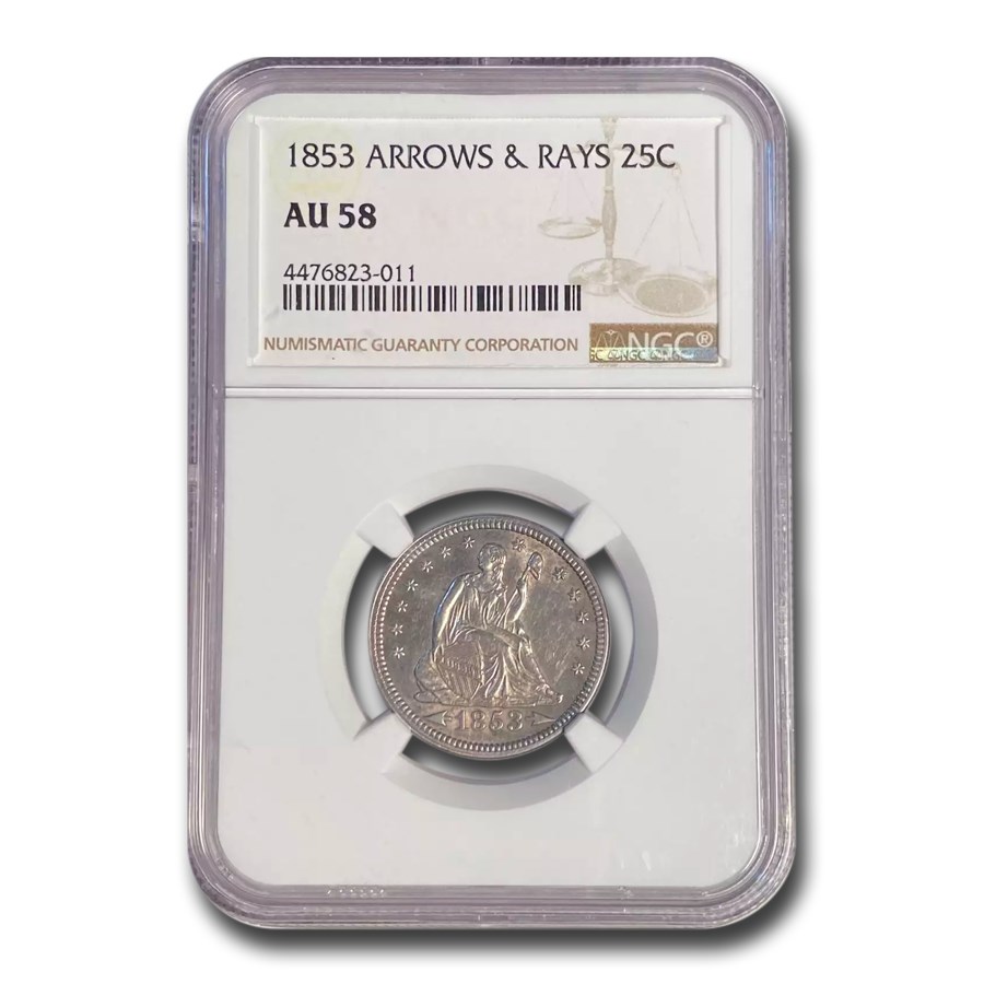 1853 Liberty Seated Quarter AU-58 NGC