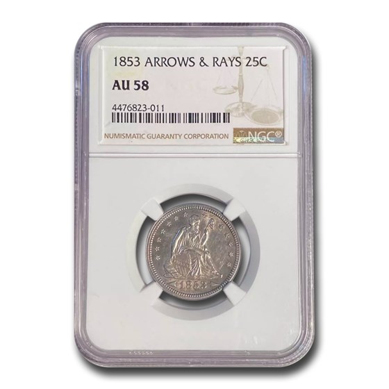 1853 Liberty Seated Quarter AU-58 NGC 1853 Liberty Seated Quarter AU-58 NGC