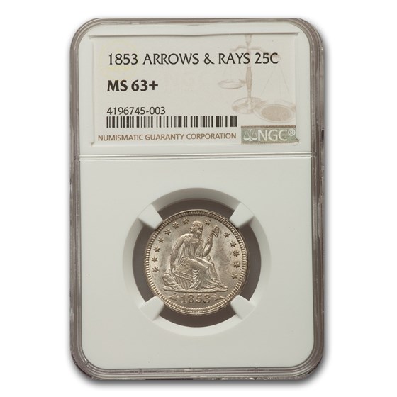 1853 Liberty Seated Quarter MS-63+ NGC (Arrows & Rays) 1853 Liberty Seated Quarter MS-63+ NGC (Arrows & Rays)