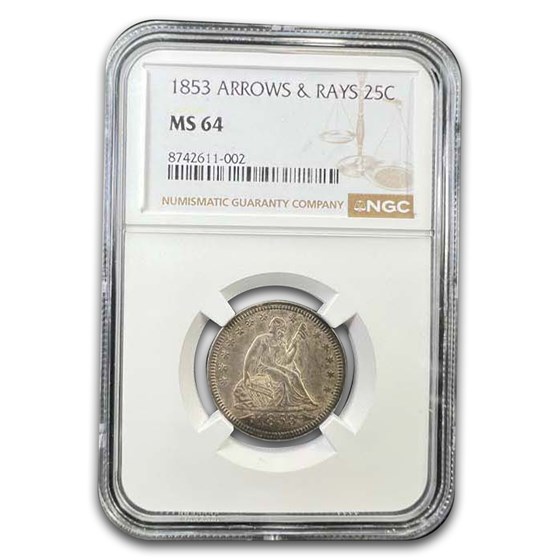 1853 Liberty Seated Quarter MS-64 NGC (Arrows & Rays)
