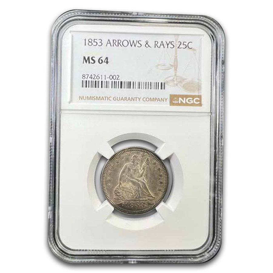 1853 Liberty Seated Quarter MS-64 NGC (Arrows & Rays)