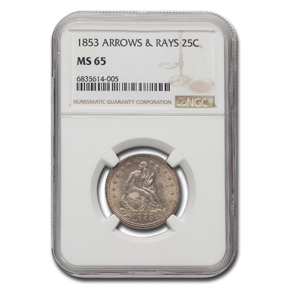 1853 Liberty Seated Quarter w/Arrows & Rays MS-65 NGC 1853 Liberty Seated Quarter w/Arrows & Rays MS-65 NGC