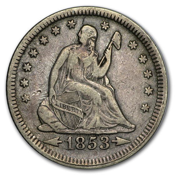 1853 Liberty Seated Quarter w/Arrows & Rays VF