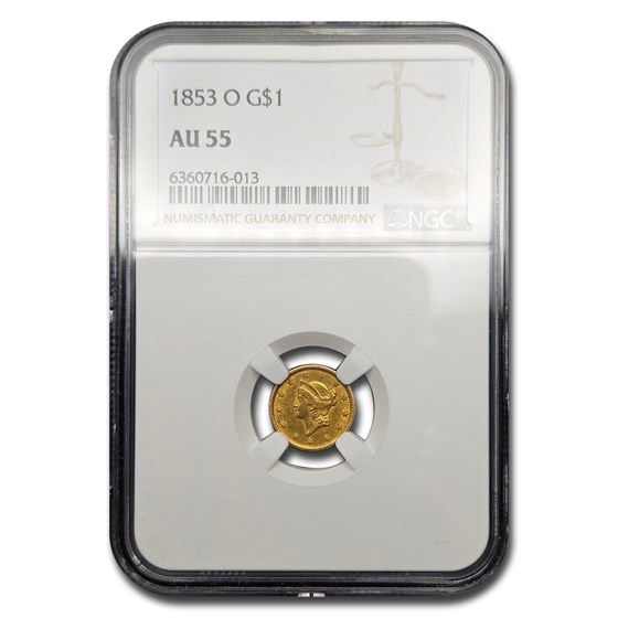 1853-O $1 Liberty Head Gold AU-55 NGC 1853-O $1 Liberty Head Gold AU-55 NGC