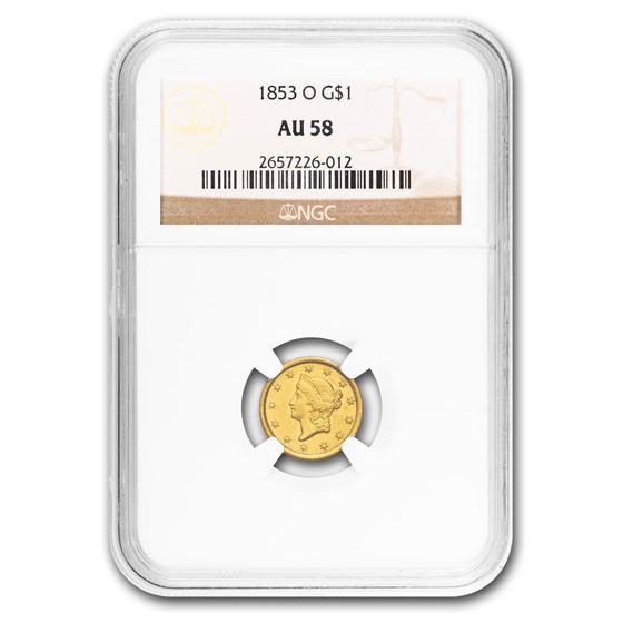 1853-O $1 Liberty Head Gold AU-58 NGC 1853-O $1 Liberty Head Gold AU-58 NGC