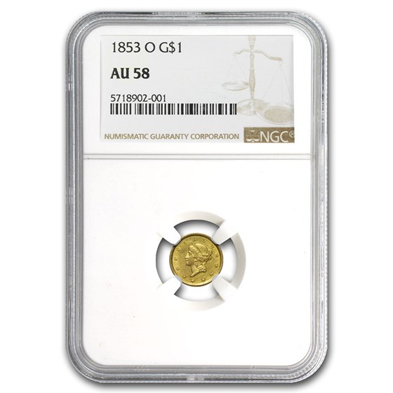 1853-O $1 Liberty Head Gold AU-58 NGC 1853-O $1 Liberty Head Gold AU-58 NGC