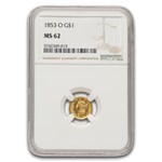 1853-O $1 Liberty Head Gold Dollar MS-62 NGC