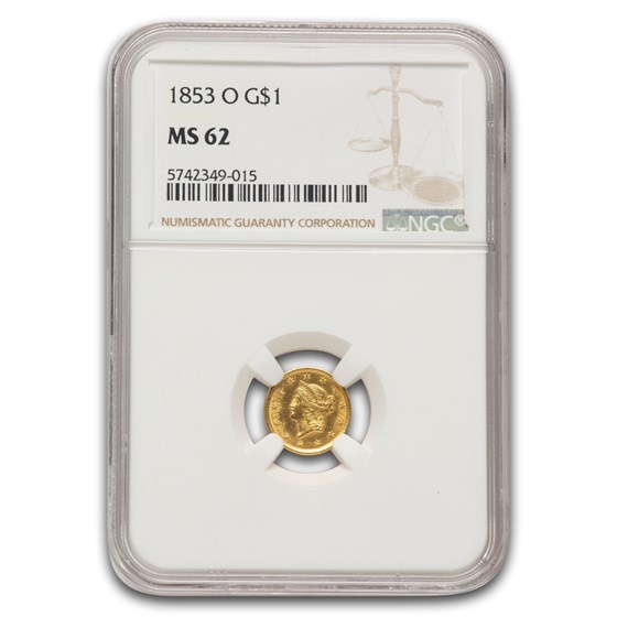 1853-O $1 Liberty Head Gold Dollar MS-62 NGC