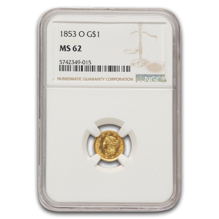 1853-O $1 Liberty Head Gold Dollar MS-62 NGC