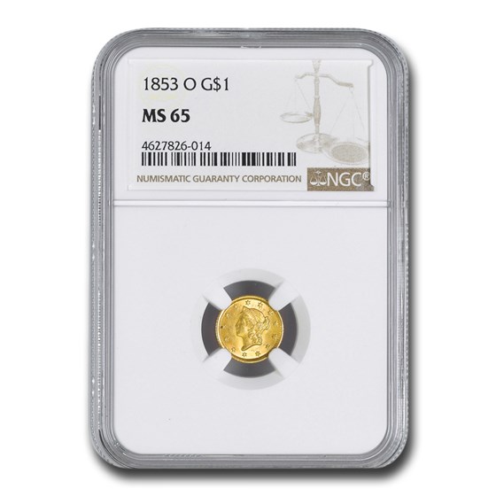 1853-O $1 Liberty Head Gold Dollar MS-65 NGC
