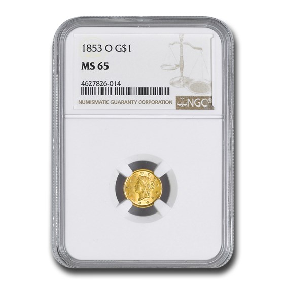 1853-O $1 Liberty Head Gold Dollar MS-65 NGC 1853-O $1 Liberty Head Gold Dollar MS-65 NGC