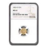 1853-O $1 Liberty Head Gold MS-61 NGC