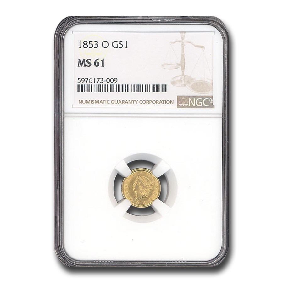 1853-O $1 Liberty Head Gold MS-61 NGC