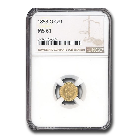 1853-O $1 Liberty Head Gold MS-61 NGC 1853-O $1 Liberty Head Gold MS-61 NGC