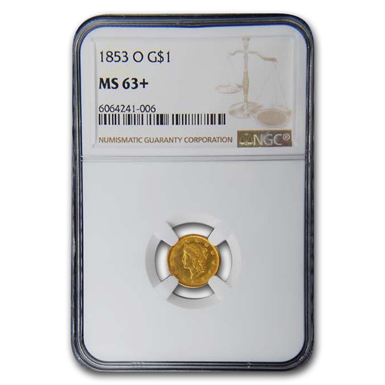 1853-O $1 Liberty Head Gold MS-63+ NGC 1853-O $1 Liberty Head Gold MS-63+ NGC