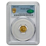 1853-O $1 Liberty Head Gold MS-64 PCGS CAC