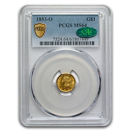 1853-O $1 Liberty Head Gold MS-64 PCGS CAC