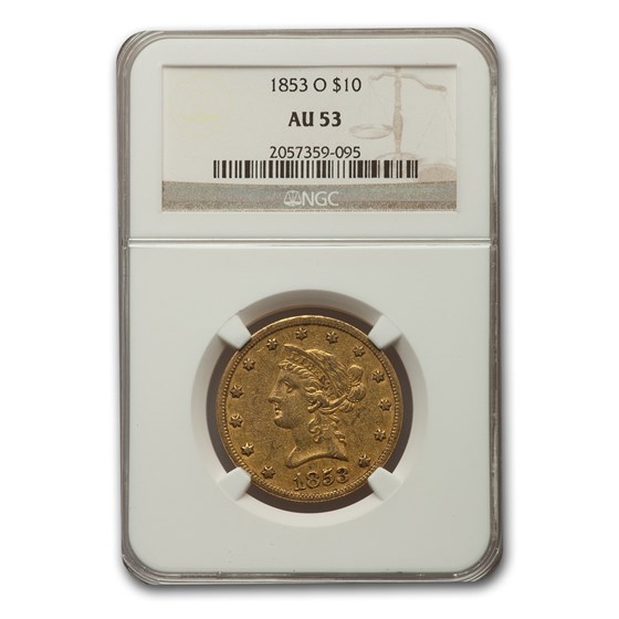 1853-O $10 Liberty Gold Eagle AU-53 NGC 1853-O $10 Liberty Gold Eagle AU-53 NGC