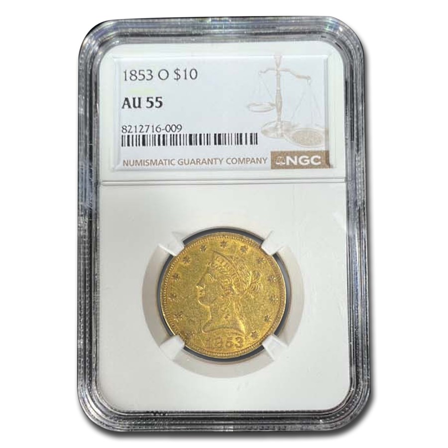 1853-O $10 Liberty Gold Eagle AU-55 NGC