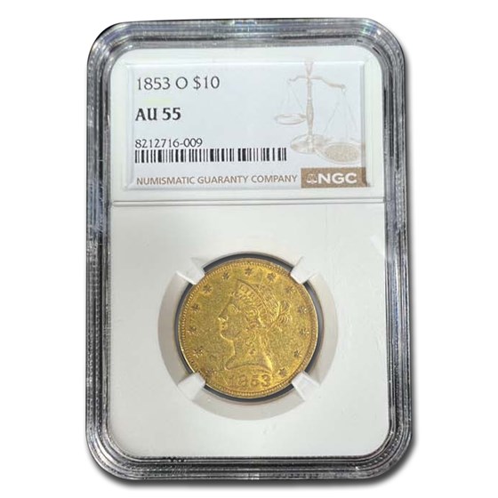 1853-O $10 Liberty Gold Eagle AU-55 NGC 1853-O $10 Liberty Gold Eagle AU-55 NGC