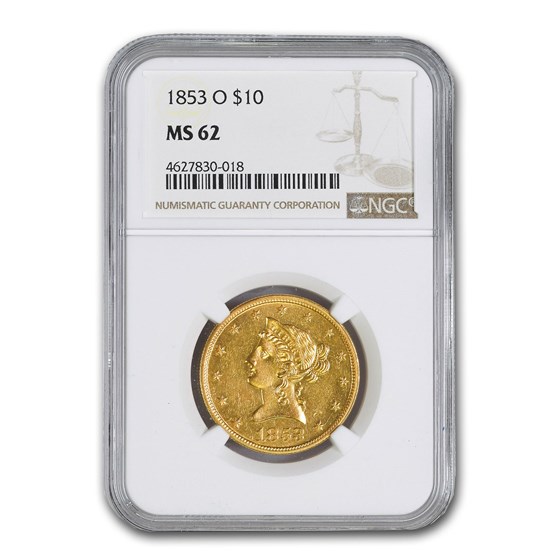 1853-O $10 Liberty Gold Eagle MS-62 NGC 1853-O $10 Liberty Gold Eagle MS-62 NGC