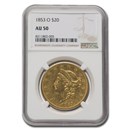 1853-O $20 Liberty Gold Double Eagle AU-50 NGC