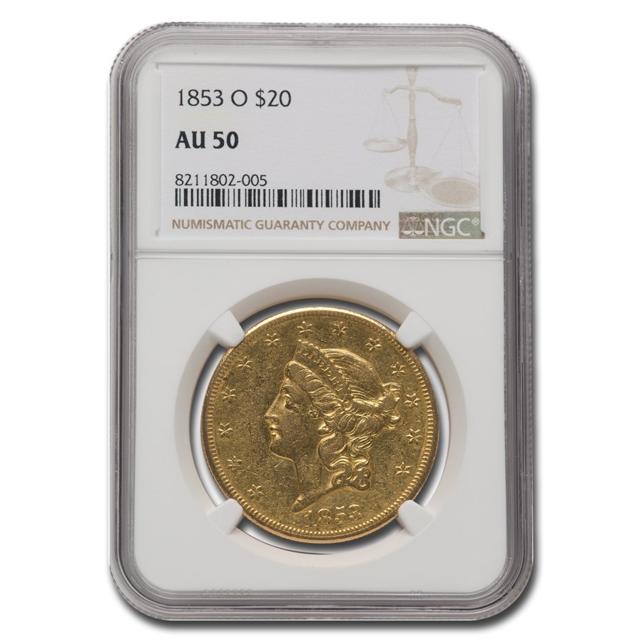 1853-O $20 Liberty Gold Double Eagle AU-50 NGC