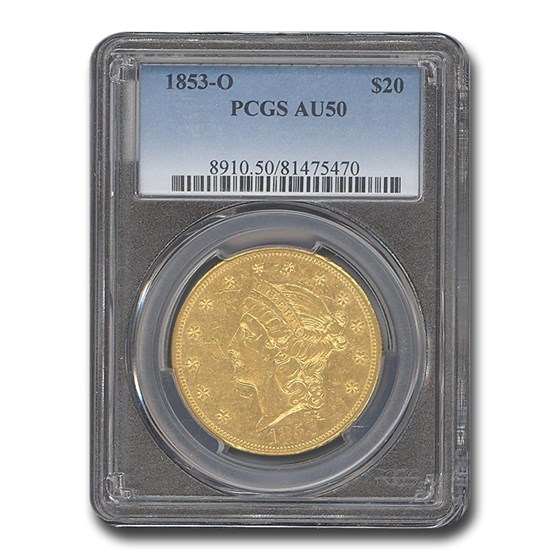 1853-O $20 Liberty Gold Double Eagle AU-50 PCGS 1853-O $20 Liberty Gold Double Eagle AU-50 PCGS