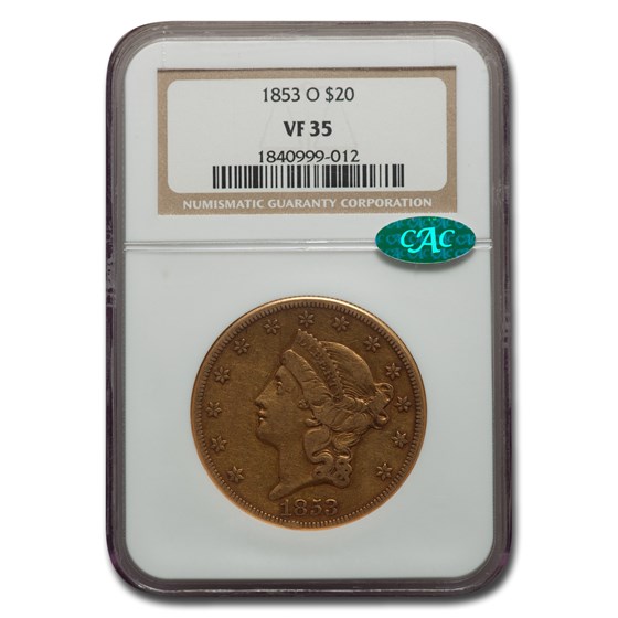 1853-O $20 Liberty Gold Double Eagle VF-35 NGC CAC 1853-O $20 Liberty Gold Double Eagle VF-35 NGC CAC