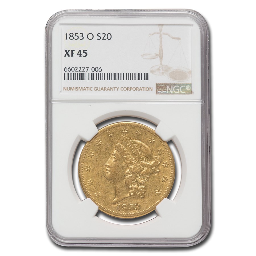 1853-O $20 Liberty Gold Double Eagle XF-45 NGC