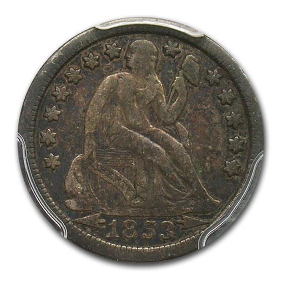 1853-O Liberty Seated Dime Fine-12 PCGS (Arrows) 1853-O Liberty Seated Dime Fine-12 PCGS (Arrows)