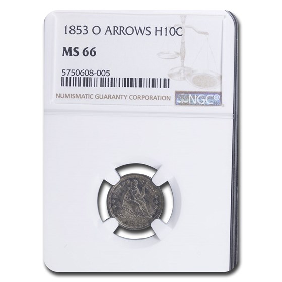 1853-O Liberty Seated Half Dime w/Arrows MS-66 NGC 1853-O Liberty Seated Half Dime w/Arrows MS-66 NGC
