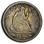 1853-O Liberty Seated Quarter w/Arrows & Rays Fine