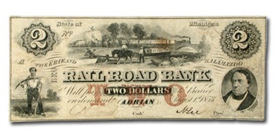 1853 Rail Road Bank, Adrian, MI $2 MI-10, VF 1853 Rail Road Bank, Adrian, MI $2 MI-10, VF