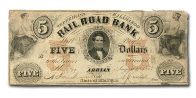 1853 Rail Road Bank, Adrian, MI $5 MI-10, VF 1853 Rail Road Bank, Adrian, MI $5 MI-10, VF