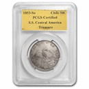 1853-So Chile Silver 50 Centavos SS Central America PCGS
