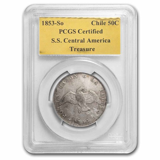 1853-So Chile Silver 50 Centavos SS Central America PCGS 1853-So Chile Silver 50 Centavos SS Central America PCGS