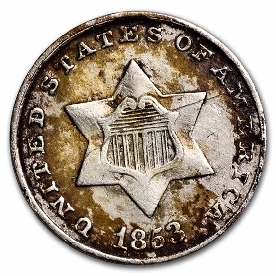 1853 Three Cent Silver XF Details 1853 Three Cent Silver XF Details