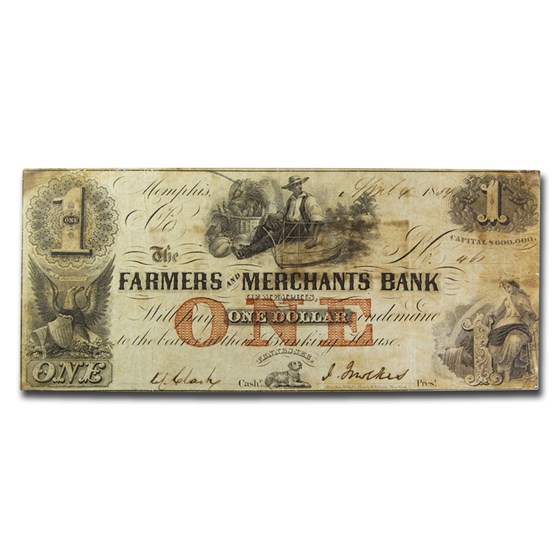 1854 $1.00 Farmers & Merchants Bank of Memphis, TN VF 1854 $1.00 Farmers & Merchants Bank of Memphis, TN VF